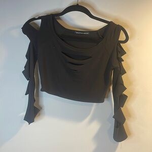 Black cut out long sleeve crop top
